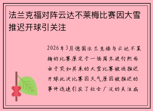 法兰克福对阵云达不莱梅比赛因大雪推迟开球引关注